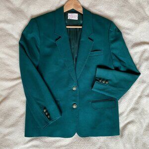 Vintage 80s Pendleton Classic Green Wool Coat Jacket Blazer Womens 16 PETITE